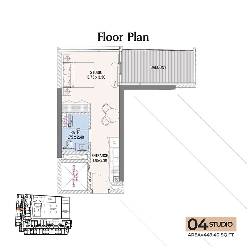 Hills View Wasl Gate Studio Apartment Floor Plan